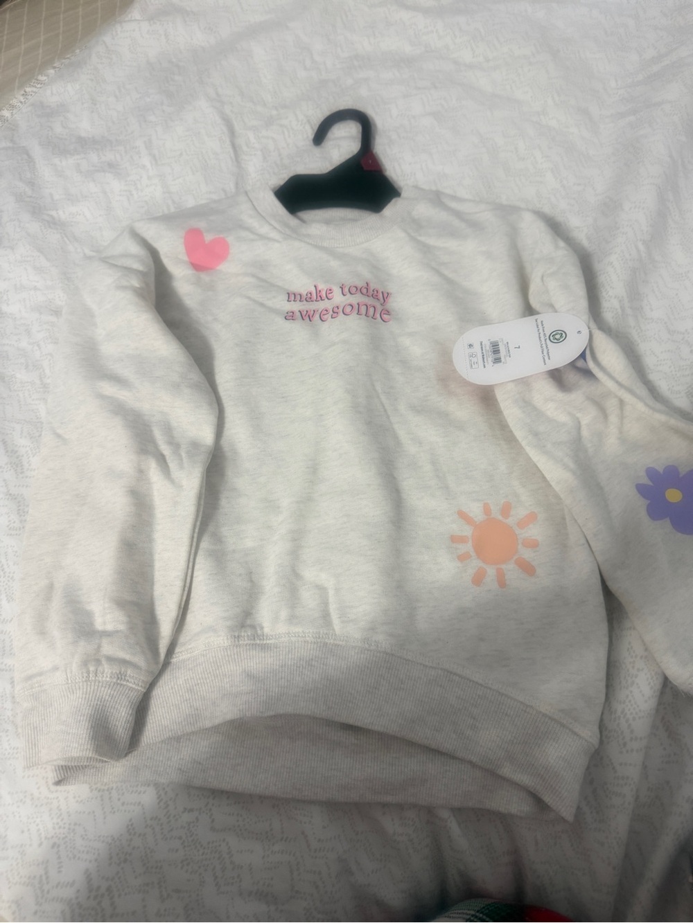 Old Navy Cream Sweatshirt with Pink Heart & Pastel Prints